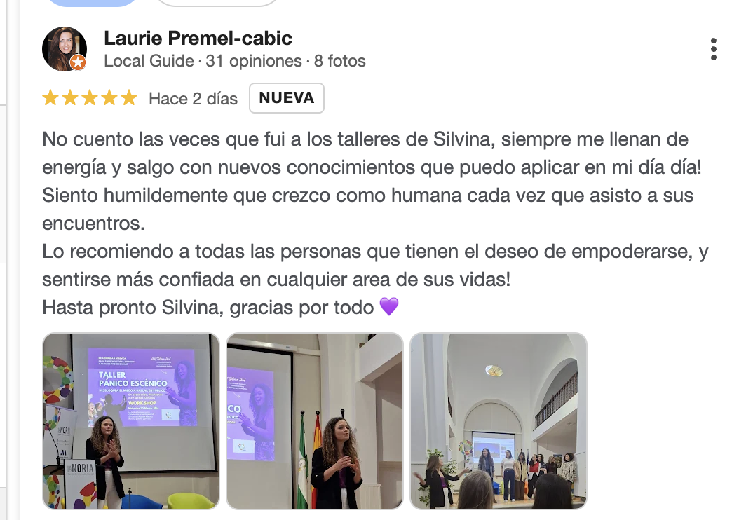 Testimonio Talleres Presenciales Málaga Silvina Hood